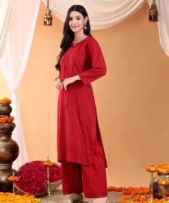 Priya Chikankari Kurta Palazzo Cotton Co-ord Set (Maroon) - Image 4