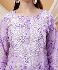 Alternative view of Anika Chikankari Mulmul Co-ord Set (Lavender)