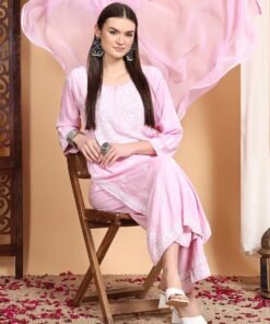 Alternative view of Haya Chikankari Rayon Co-ord Set (Pink)
