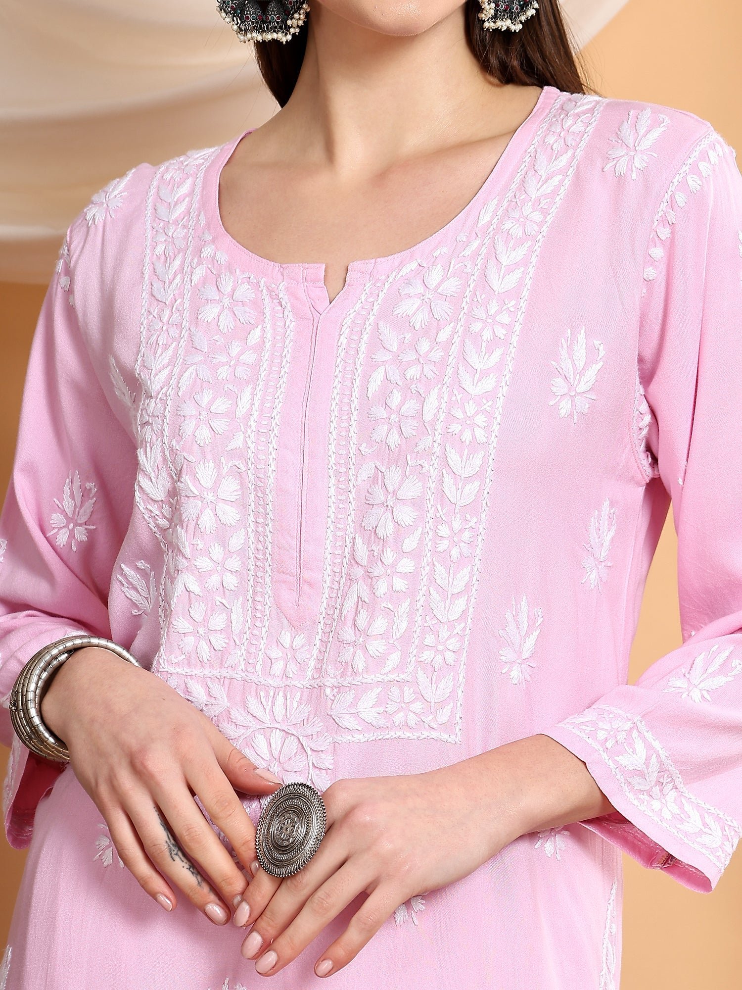 Haya Chikankari Rayon Co-ord Set (Pink) - Image 3