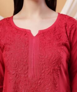 Alternative view of Meher Chikankari Ombre Rayon Co-ord Set (Maroon)