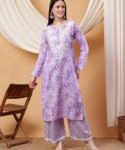 Anika Chikankari Mulmul Co-ord Set (Lavender) - Image 3