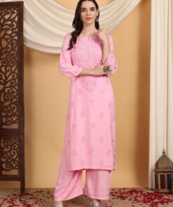 Faiza Chikankari Rayon Co-ord Set (Baby Pink) - Image 5