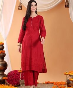 Priya Chikankari Kurta Palazzo Cotton Co-ord Set (Maroon) - Image 5