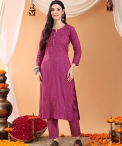 Ananya Chikankari Kurta Pant Cotton Co-ord Set (Wine) - Image 5