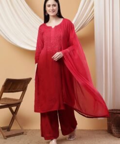 Meher Chikankari Ombre Rayon Co-ord Set (Maroon) - Image 3
