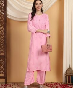 Faiza Chikankari Rayon Co-ord Set (Baby Pink) - Image 6