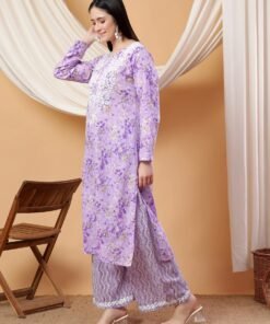 Anika Chikankari Mulmul Co-ord Set (Lavender) - Image 4