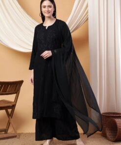 Alternative view of Farha Chikankari Premium Modal Co-ord Set (Black)