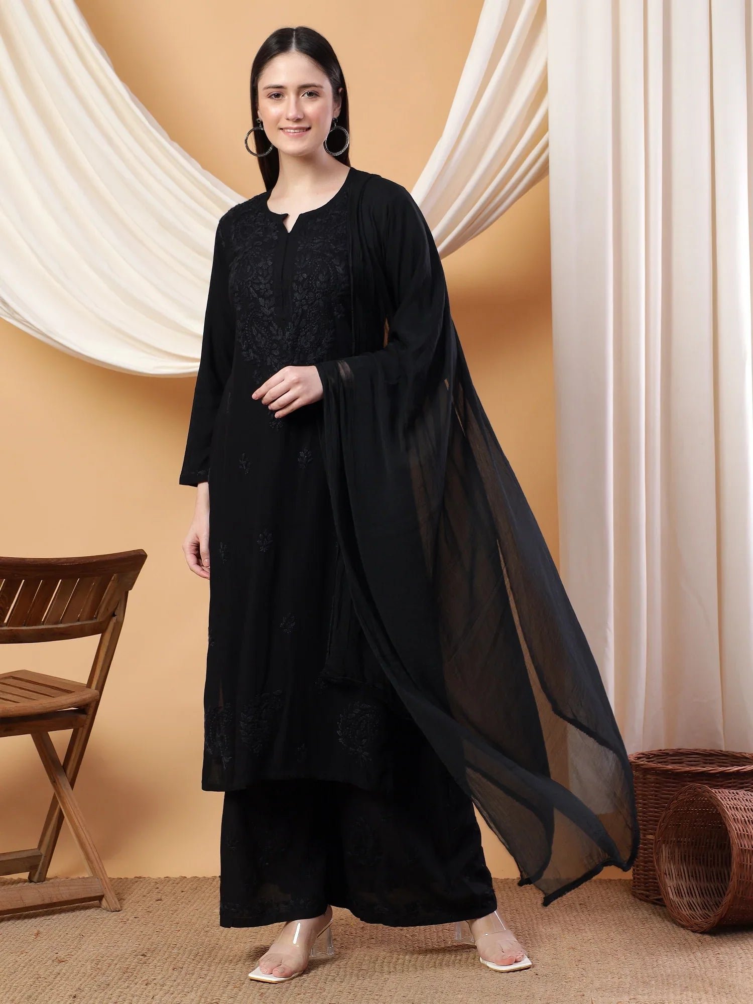 Farha Chikankari Premium Modal Co-ord Set (Black) - Image 2