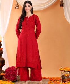 Priya Chikankari Kurta Palazzo Cotton Co-ord Set (Maroon) - Image 6