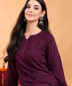 Maryam Chikankari Rayon Co-ord Set (Wine) - Image 4