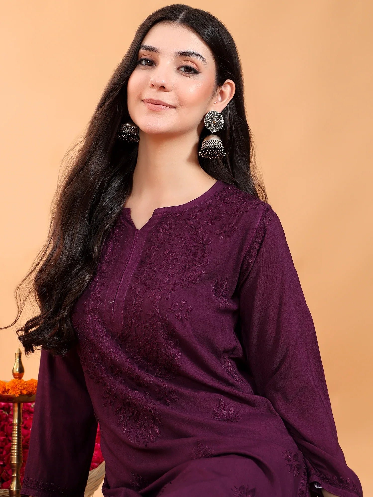 Maryam Chikankari Rayon Co-ord Set (Wine) - Image 4