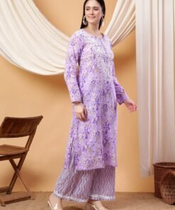 Anika Chikankari Mulmul Co-ord Set (Lavender) - Image 5