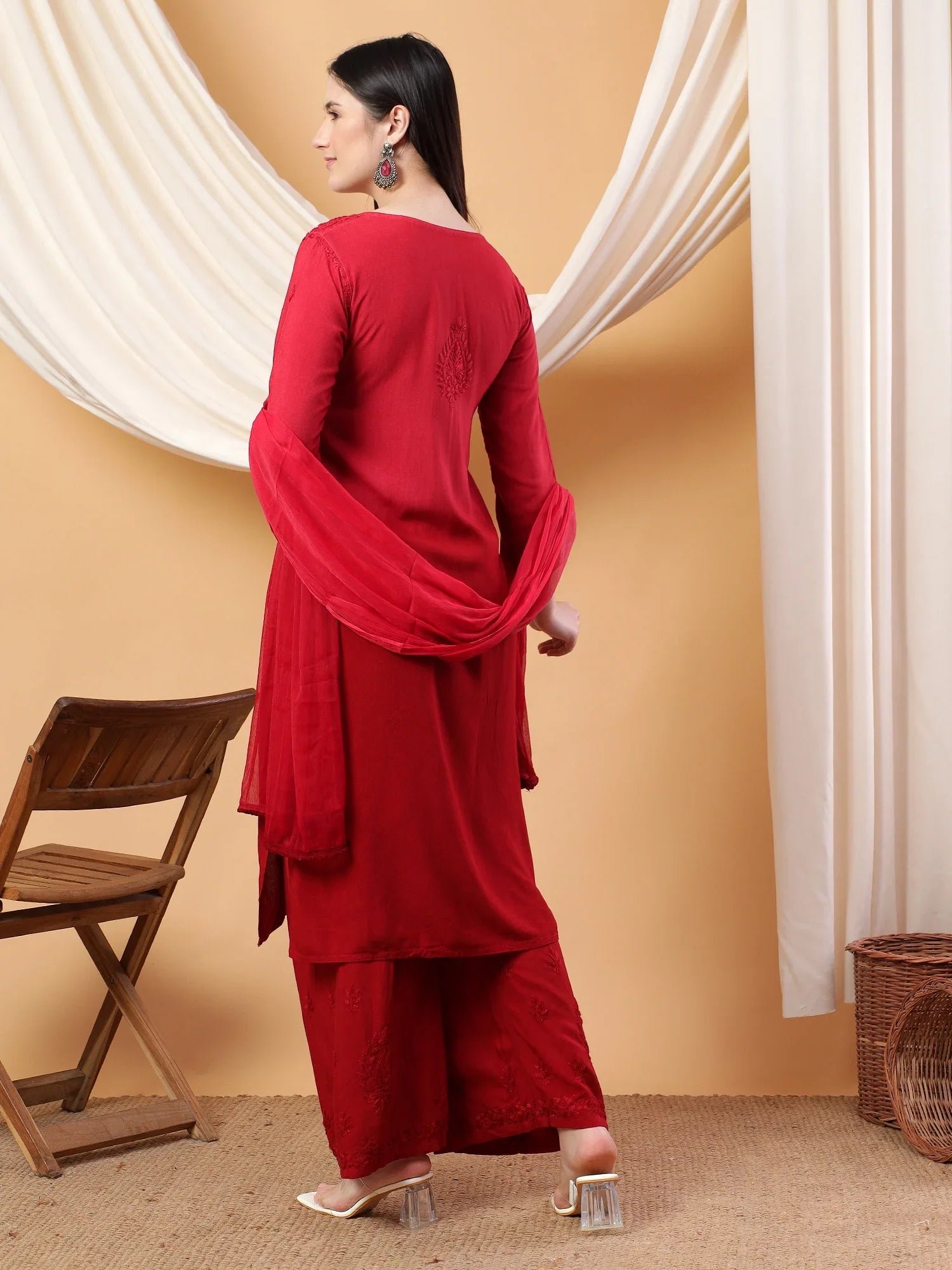 Meher Chikankari Ombre Rayon Co-ord Set (Maroon) - Image 4