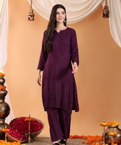Maryam Chikankari Rayon Co-ord Set (Wine) - Image 5