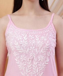 Alternative view of Raha Chikankari Strappy Rayon Co-ord Set (Baby Pink)