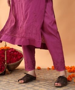 Ananya Chikankari Kurta Pant Cotton Co-ord Set (Wine) - Image 7