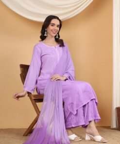 Alternative view of Meher Chikankari Ombre Rayon Co-ord Set (Lavender)