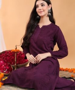 Maryam Chikankari Rayon Co-ord Set (Wine) - Image 6