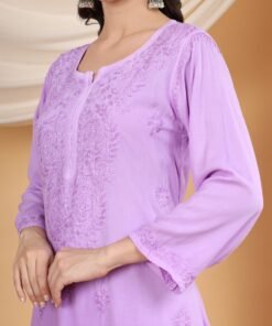 Meher Chikankari Ombre Rayon Co-ord Set (Lavender) - Image 3