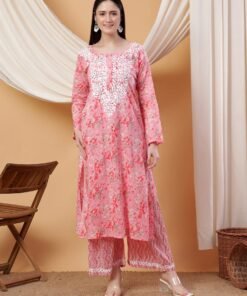 Anika Chikankari Mulmul Co-ord Set (Red)