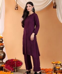 Maryam Chikankari Rayon Co-ord Set (Wine) - Image 7
