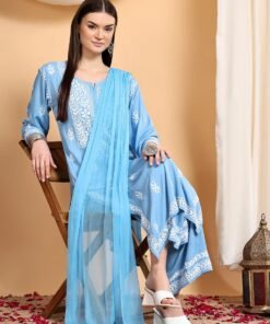 Alternative view of Haya Chikankari Rayon Co-ord Set (Powder Blue)