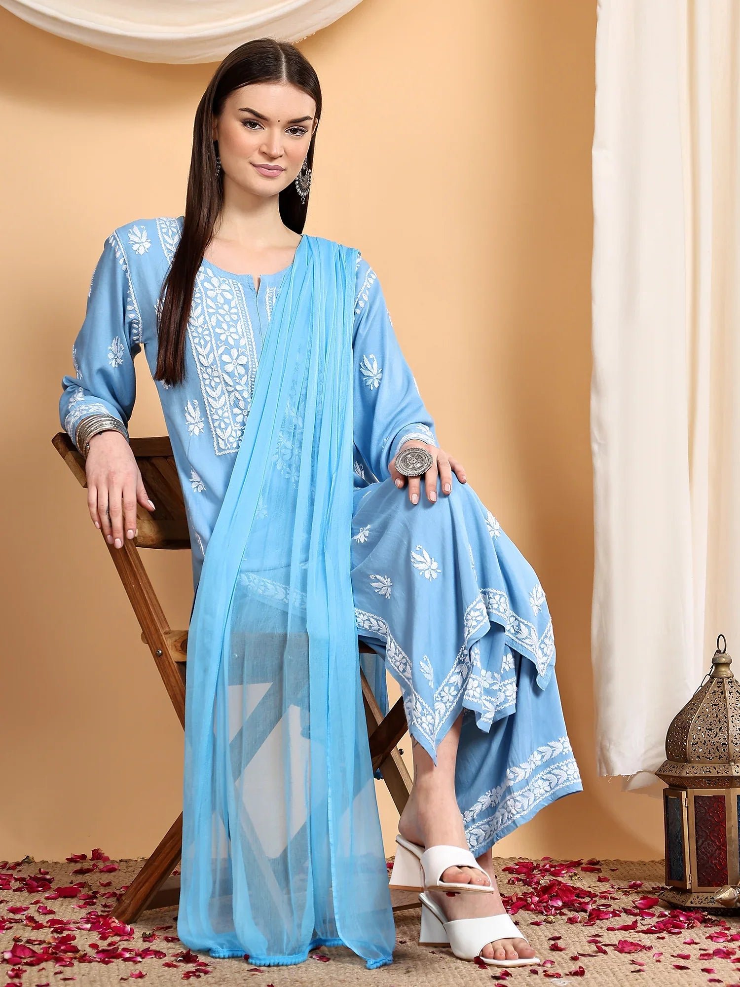 Haya Chikankari Rayon Co-ord Set (Powder Blue) - Image 2