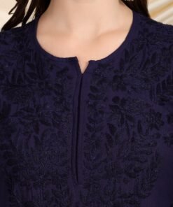 Alternative view of Faiza Chikankari Rayon Co-ord Set (Navy)