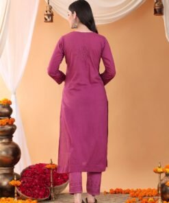 Ananya Chikankari Kurta Pant Cotton Co-ord Set (Wine) - Image 9