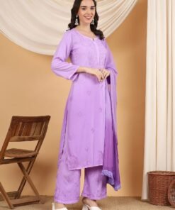 Meher Chikankari Ombre Rayon Co-ord Set (Lavender)