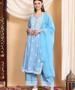 Haya Chikankari Rayon Co-ord Set (Powder Blue) - Image 3