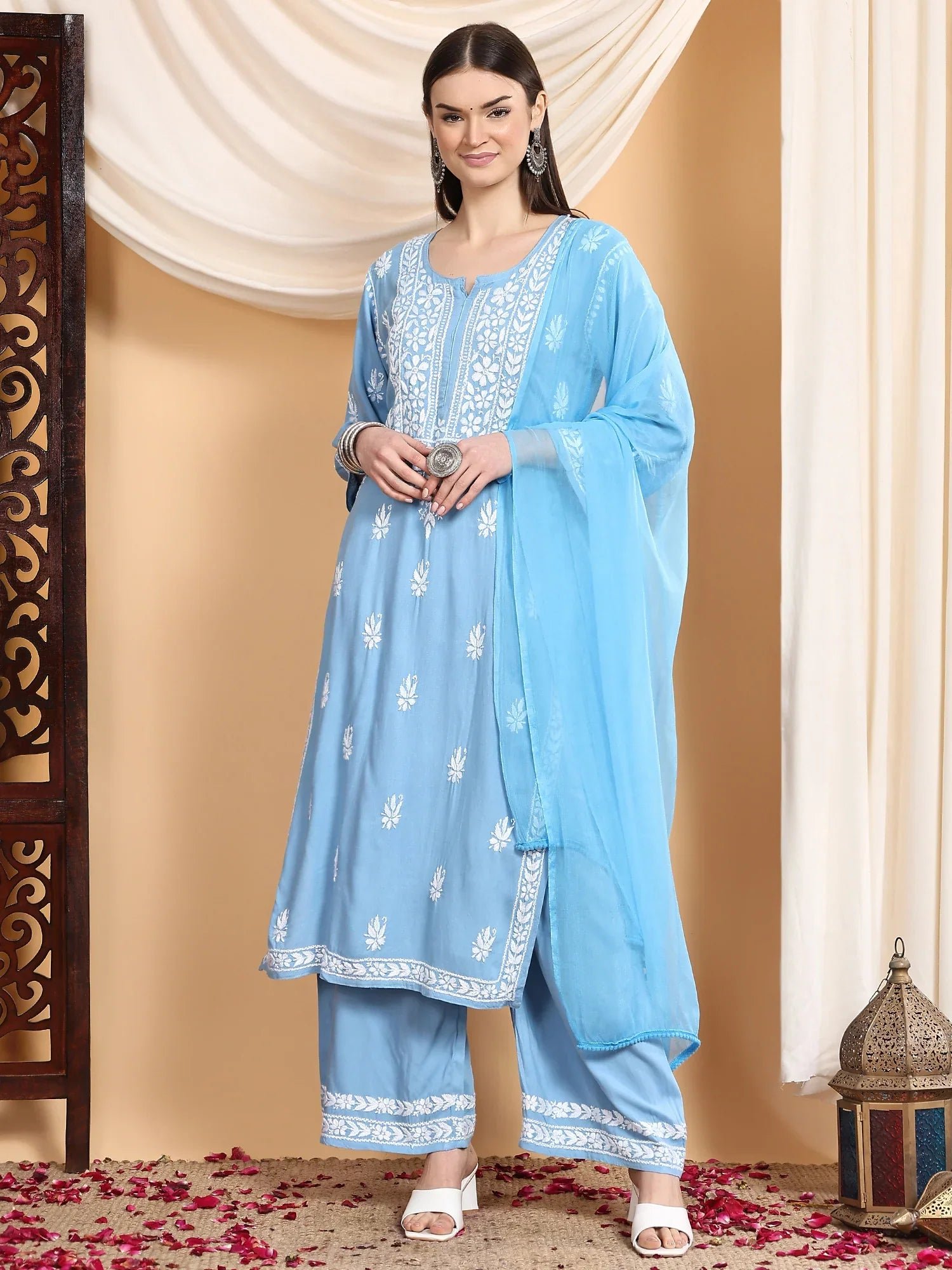 Haya Chikankari Rayon Co-ord Set (Powder Blue) - Image 3
