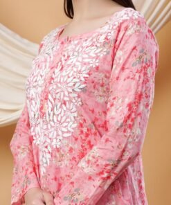 Alternative view of Anika Chikankari Mulmul Co-ord Set (Red)