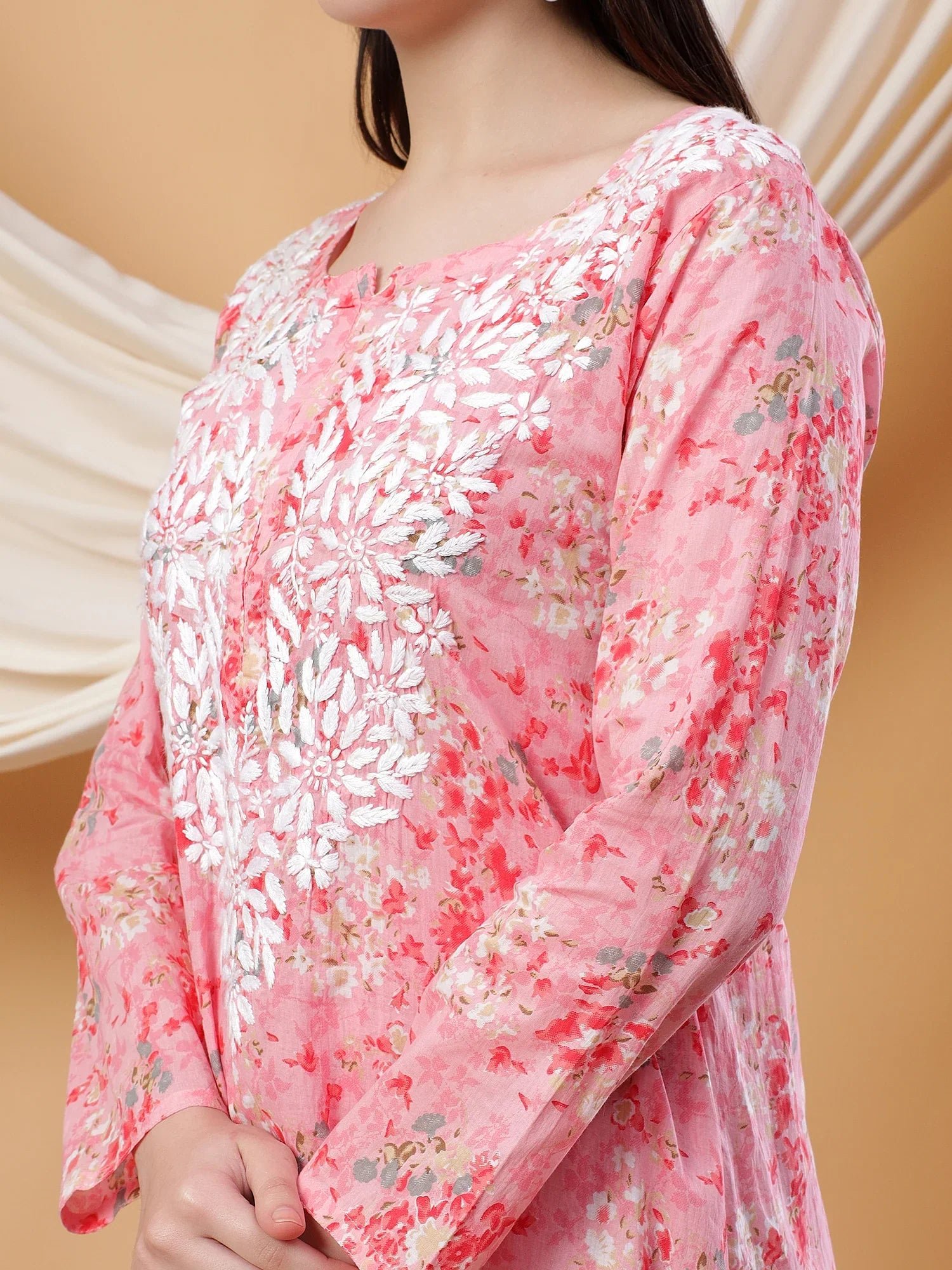 Anika Chikankari Mulmul Co-ord Set (Red) - Image 2