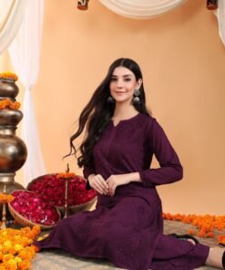 Maryam Chikankari Rayon Co-ord Set (Wine) - Image 8