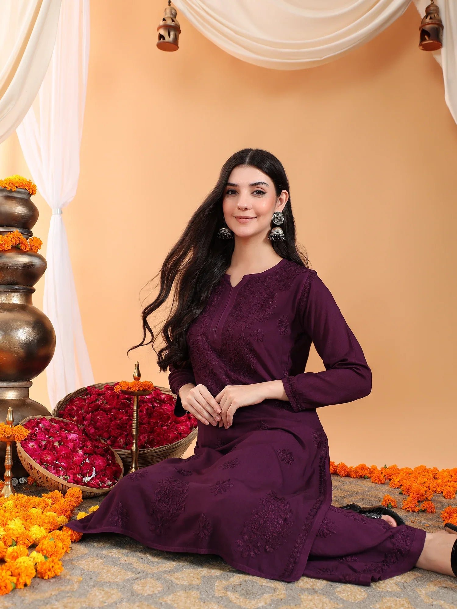 Maryam Chikankari Rayon Co-ord Set (Wine) - Image 8
