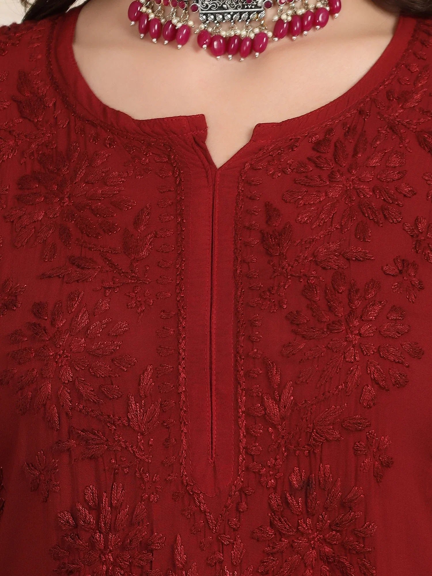 Farha Chikankari Premium Modal Co-ord Set (Maroon) - Image 4