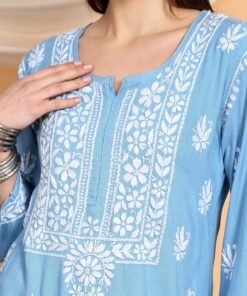 Haya Chikankari Rayon Co-ord Set (Powder Blue) - Image 4