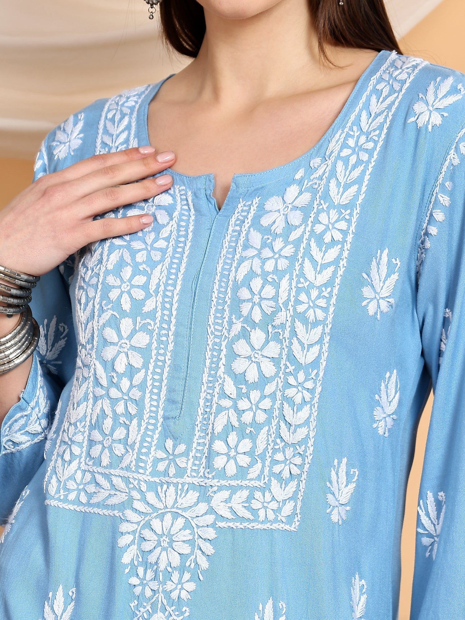 Haya Chikankari Rayon Co-ord Set (Powder Blue) - Image 4