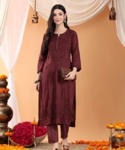 Ananya Chikankari Kurta Pant Cotton Co-ord Set (Brown)