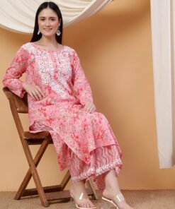 Anika Chikankari Mulmul Co-ord Set (Red) - Image 3