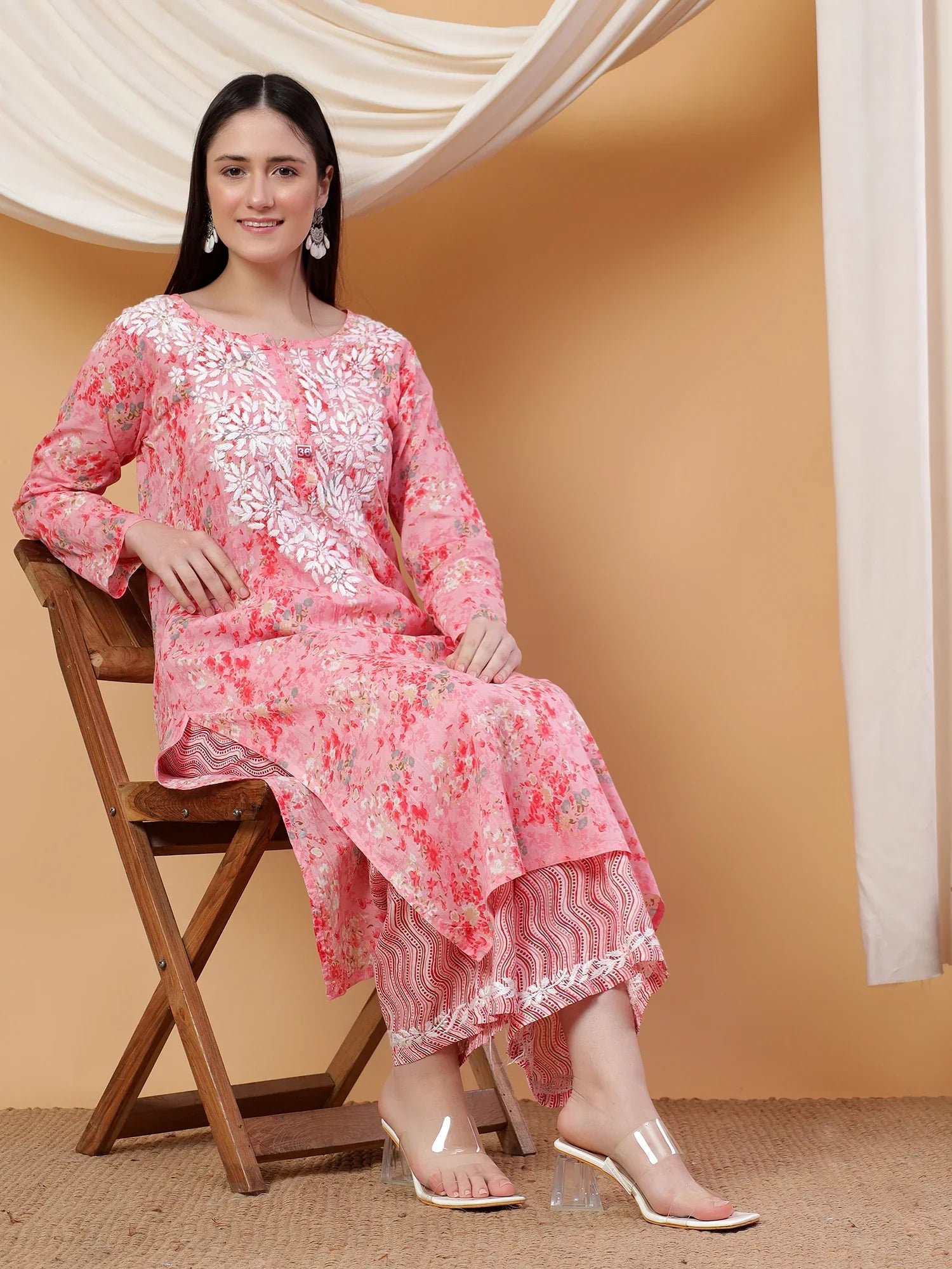 Anika Chikankari Mulmul Co-ord Set (Red) - Image 3