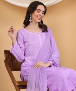 Meher Chikankari Ombre Rayon Co-ord Set (Lavender) - Image 4