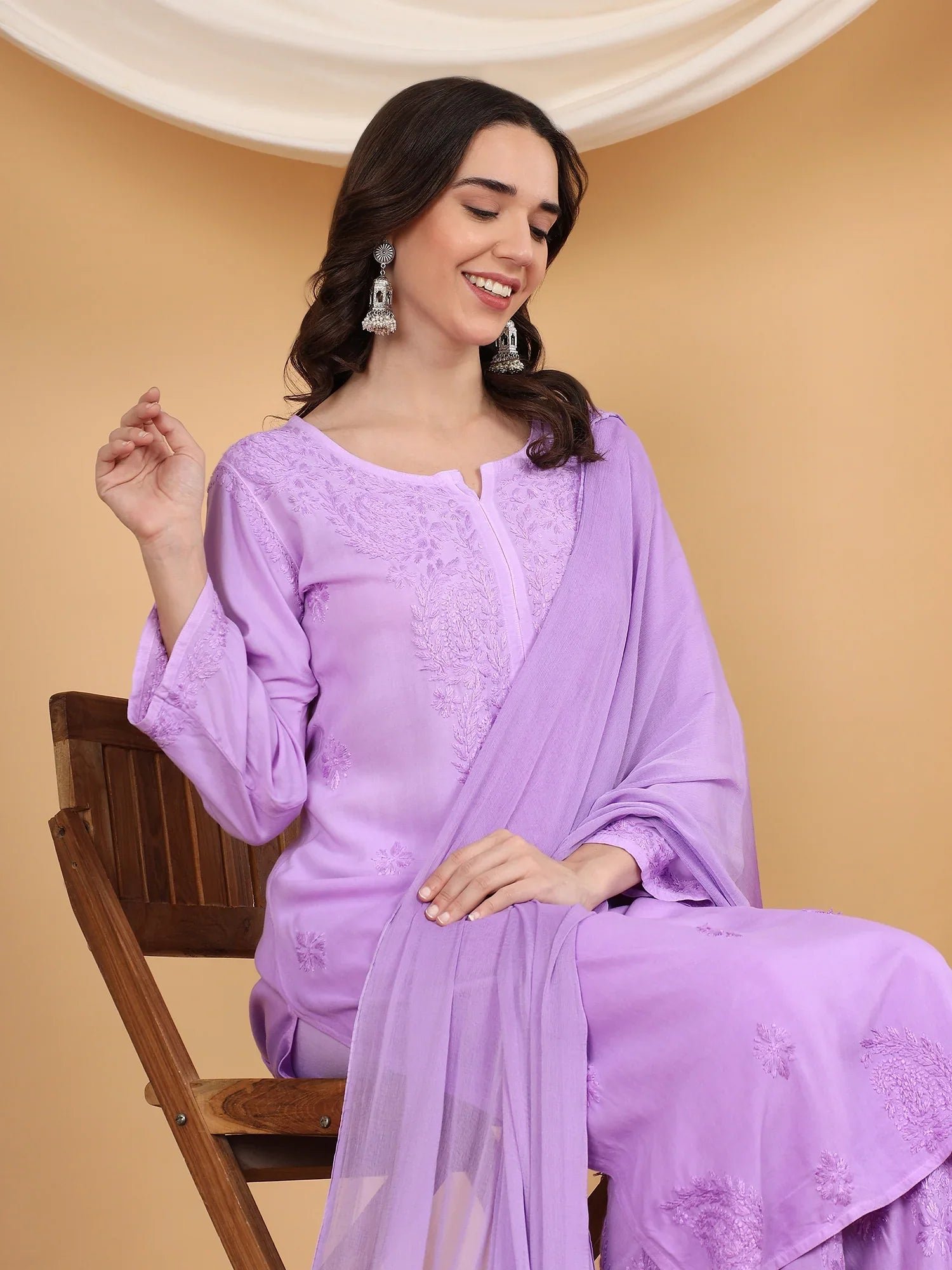Meher Chikankari Ombre Rayon Co-ord Set (Lavender) - Image 4