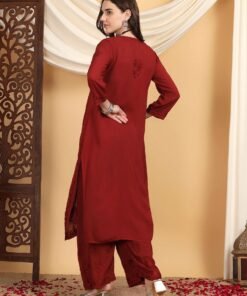 Farha Chikankari Premium Modal Co-ord Set (Maroon) - Image 5