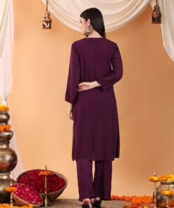 Maryam Chikankari Rayon Co-ord Set (Wine) - Image 9