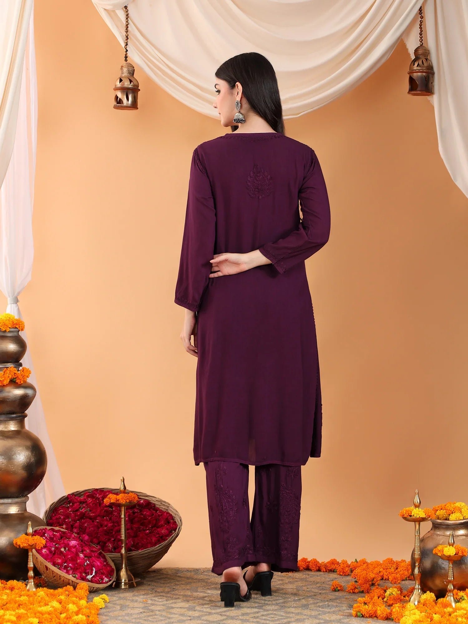 Maryam Chikankari Rayon Co-ord Set (Wine) - Image 9