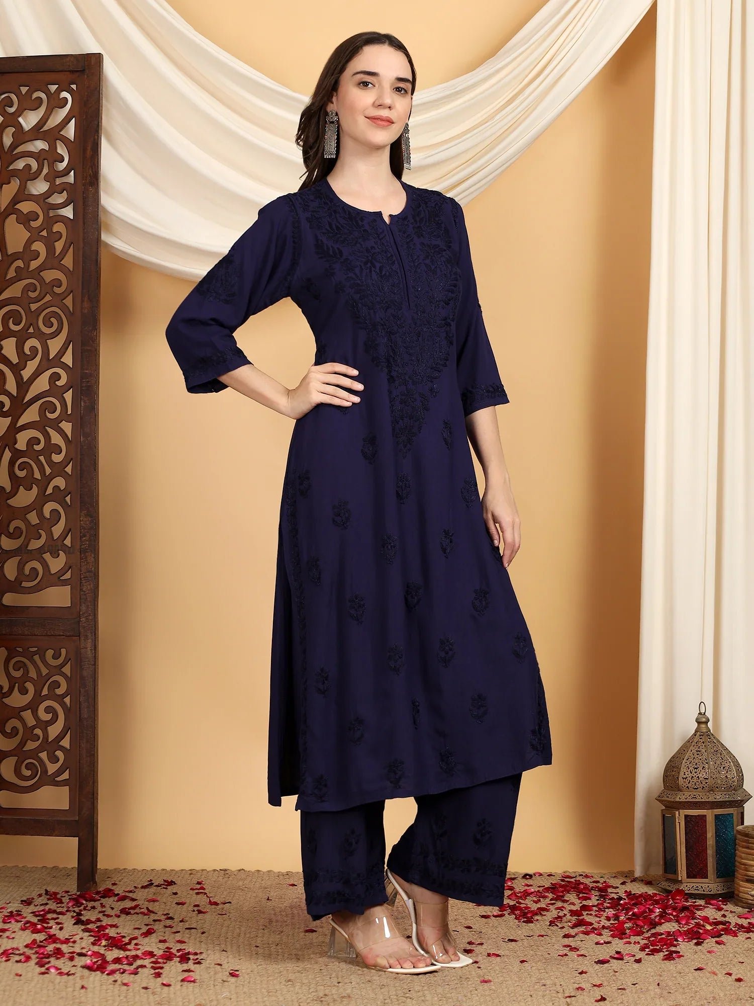 Faiza Chikankari Rayon Co-ord Set (Navy) - Image 3